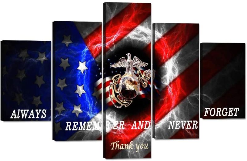 Photo 1 of 5 Pieces Marine Corps American Flag Wall Art Decor Unique USMC US USA Military Flag Canvas Painting Print Picture Artwork Home Decor for Living Room Framed Giclee Gallery Wrap Framed(60''W x 40''H)
