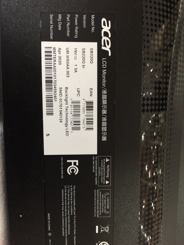 Photo 1 of Acer Sb220q Bi 21.5" Full HD (1920 x 1080) IPS Ultra-Thin Zero Frame Monitor

//tested, powers on 