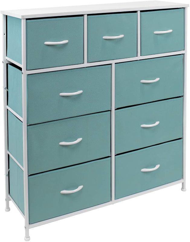 Photo 1 of **incomplete** Sorbus Dresser with 9 Drawers - Bedside Furniture & Night Stand End Table Dresser for Home, Bedroom Accessories, Office, College Dorm, Steel Frame, Wood Top (9-Drawer, Aqua)
