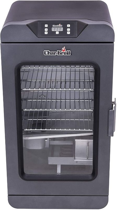 Photo 1 of *USED*
*MISSING piece to hold on door, SEE last picture* 
Char-Broil 19202101 Deluxe Black Digital Electric Smoker, Large, 725 Square Inch, 32.5 x 18.1 x 16.5 inches

