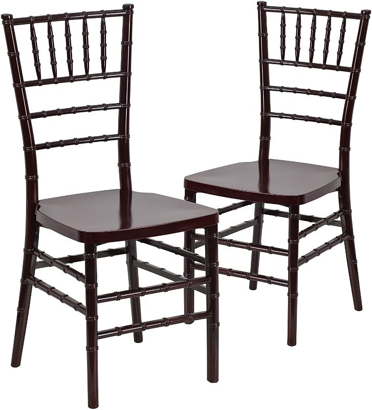 Photo 1 of *SEE last pictures for damage*
Flash Furniture 2 Pack HERCULES PREMIUM Series Mahogany Resin Stacking Chiavari Chair
