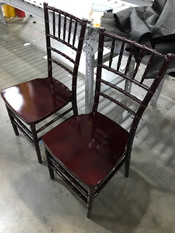 Photo 2 of *SEE last pictures for damage*
Flash Furniture 2 Pack HERCULES PREMIUM Series Mahogany Resin Stacking Chiavari Chair
