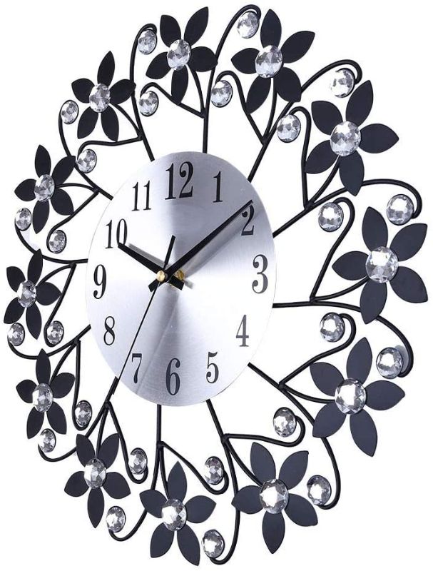 Photo 1 of **ACTUAL CLOCK IS DIFFERENT FROM STOCK PHOTO**
Flexmus Wall Clocks, Floral Diamond Silent Analog Modern Wall Clock Battery Operated Non Ticking Metal Clock
