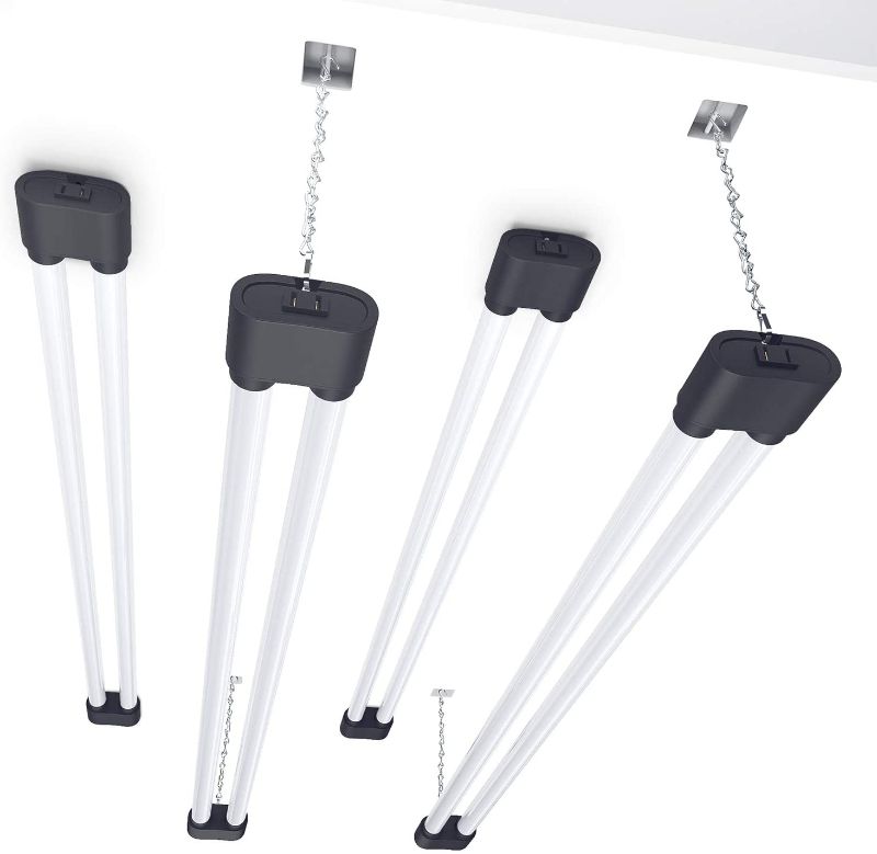 Photo 1 of Ensenior 4 Pack Linkable LED Utility Shop Light, 4 FT, 4400 High Lumens, 36W Equivalent 280W, 5000K Daylight, 48 Inch Shop Light for Garage, Surface or Hanging Mount, Black, ETL Certified
