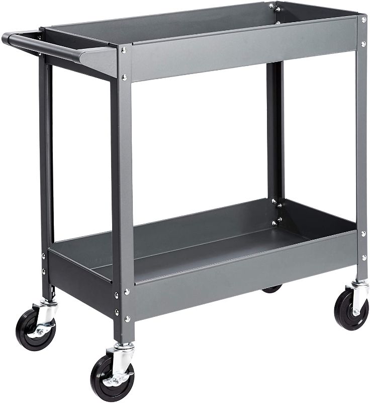 Photo 1 of Amazon Basics Steel 2-Shelf Multipurpose Tub Utility/Supply Cart with 400-Pound capacity - Gray
