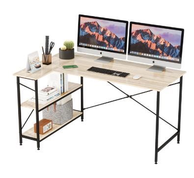 Photo 1 of Bestier 55 inch L Shaped Computer Desk with Storage Shelves in Oak
