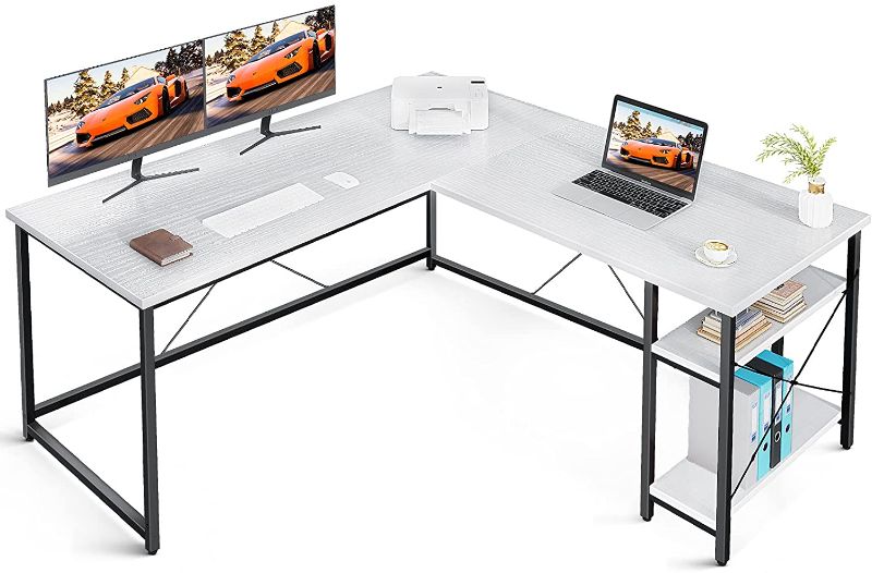 Photo 1 of ***BLACKTOP,NOT WHITE*** Coleshome 55" L Shaped Computer Desk with Storage Shelves, Gaming L Desk, Writing Workstation for Home Office, Space-Saving Corner Table, Easy to Assemble, White
