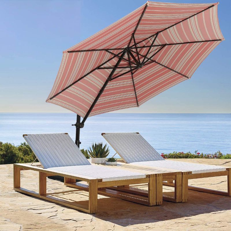 Photo 1 of ***PARTS ONLY/AS-IS/NO RETURNS*** Ginelite 10Ft Luxury Cantilever Umbrella Patio Umbrella Olefin Fading Resistant Canopy Sun Umbrella 360°Rotation Heavy Duty Aluminum Pole for Garden/Pool/Table/Deck Outdoor Umbrella Red/White Striped
