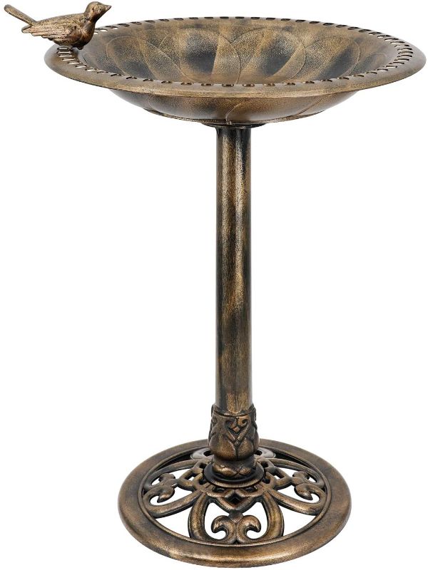 Photo 1 of  28 Inch Bird Bath for Outdoor with Bird Decoration Lightweight Garden Antique Birdbath Vintage Yard Statue Backyard Bird Bath
