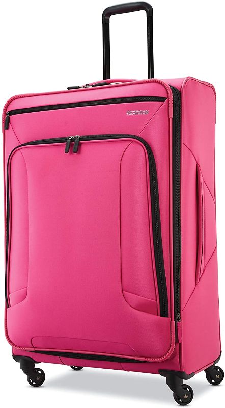 Photo 1 of American Tourister 4 Kix Expandable Softside Luggage with Spinner Wheels, Pink, Checked-Large 28-Inch...**PREVIOUSLY USED**, ***DIRTY***

