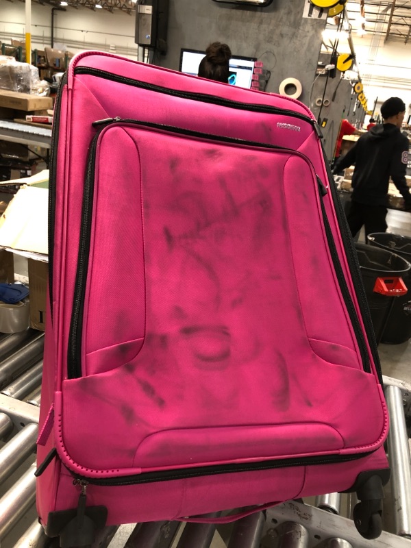 Photo 2 of American Tourister 4 Kix Expandable Softside Luggage with Spinner Wheels, Pink, Checked-Large 28-Inch...**PREVIOUSLY USED**, ***DIRTY***

