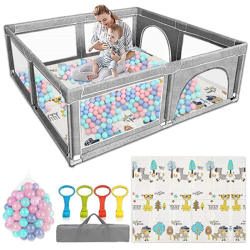 Photo 1 of Baby Playpen for Toddler, Indoor & Outdoor Kids Activity Center, Sturdy Safety Baby Fence Play Area for Toddlers, Kids, Twins, Child, Infants, Tear-Resistant Material &Breathable Mesh (Gray)
**PREVIOUSLY OPENED**
