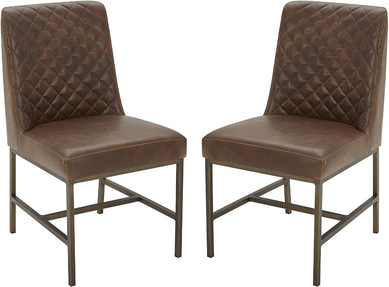 Photo 1 of Amazon Brand – Rivet Vermont Modern Faux Leather Diamond Accent Dining Chair, 20"W, Set of 2, Brown...**PREVIOUSLY OPENED**, **FAIR CONDITION**


