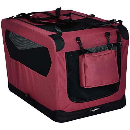 Photo 1 of Amazon Basics Folding Portable Soft Pet Dog Crate Carrier Kennel - 30 X 21 X 21 Inches, Red
