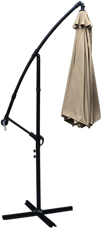 Photo 1 of ABCCANOPY Patio Umbrellas Cantilever Umbrella Offset Hanging Umbrellas 10 FT Outdoor Market Umbrella with Crank & Cross Base for Garden, Deck, Backyard, Pool and Beach, (Khaki)
