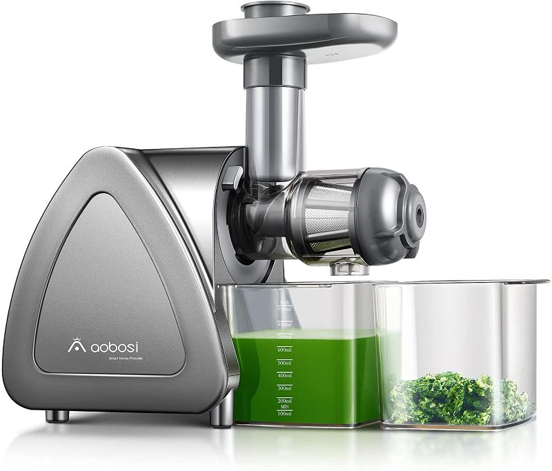 Photo 1 of Aobosi Slow Masticating Juicer Machine, Cold Press juicer Extractor, Quiet Motor, Reverse Function, High Nutrient Fruit and Vegetable Juice with Juice Jug & Brush for Cleaning, Gray
