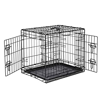 Photo 1 of Amazon Basics Double-Door Folding Metal Dog or Pet Crate Kennel with Tray, 24 x 18 x 20 Inches