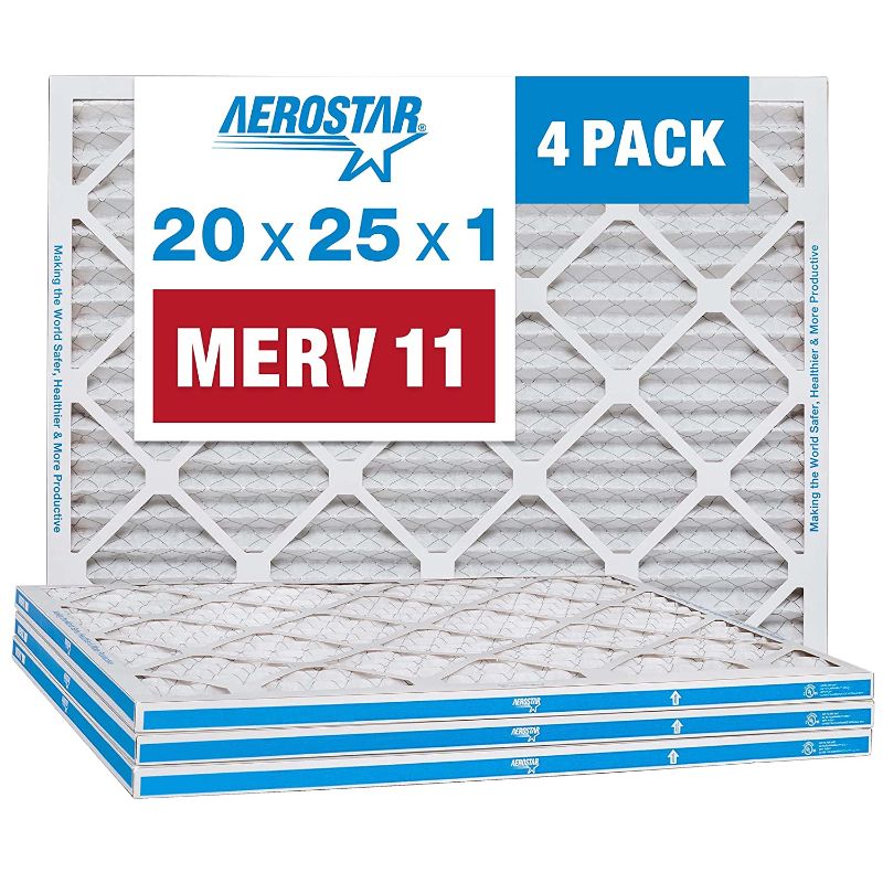 Photo 1 of Aerostar 20x25x1 MERV 11 Pleated Air Filter, AC Furnace Air Filter, 4 Pack (Actual Size: 19 3/4"x24 3/4"x3/4")
