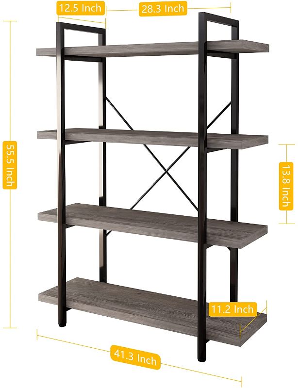 Photo 1 of *MISSING manual and hardware*
45MinST 4-Tier Vintage Industrial Style Bookcase/Metal and Wood Bookshelf Furniture for Collection, Gray Oak, 3/4/5 Tier  (4-Tier)
