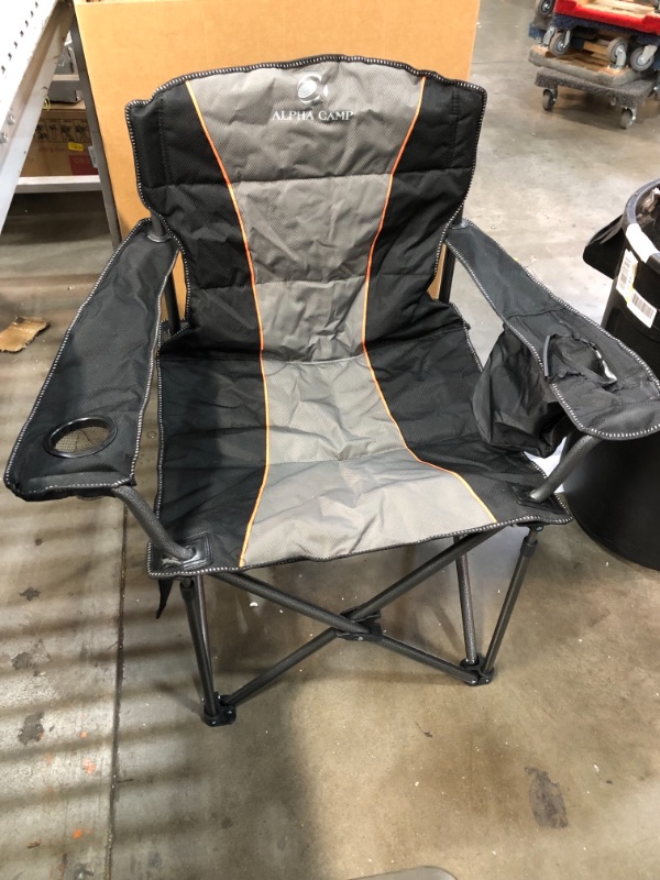 Photo 2 of ALPHA CAMP Oversized Camping Folding Chair Heavy Duty Support 450 LBS Oversized Steel Frame Collapsible Padded Arm Chair with Cup Holder Quad Lumbar Back Chair Portable for Outdoor,  25.20" L x 36.61" W x 39.37"H
