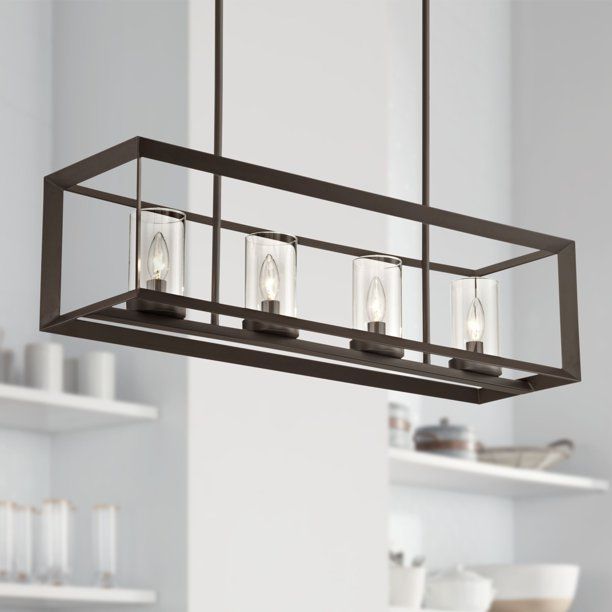 Photo 1 of *SEE notes*
Pendant Chandelier 4-Light Open Frame Clear Glass for Kitchen Island, Black, 31" L x 10" H x 10" D 