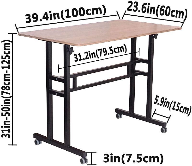 Photo 1 of Akway Computer Desk Standing Desk with Wheels 39.4 x 23.6 inches Height Adjustable Desk Sit Stand Desk Rolling Cart, Teak
