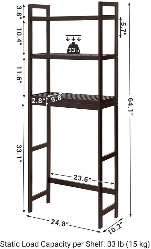 Photo 1 of *SEE notes*
SONGMICS Over-The-Toilet Storage, 3-Tier Bamboo Bathroom Organizer with Adjustable Shelves, Space Saver Toilet Rack, Load Capacity 33 lb per Tier, Easy to Assembly, Brown UBTS01BR
