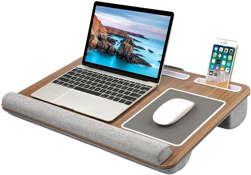 Photo 1 of *SEE last picture for damage*
HUANUO Lap Desk - Fits up to 17 inches Laptop Desk, Built in Mouse Pad & Wrist Pad for Notebook, MacBook, Tablet, Laptop Stand with Tablet, Pen & Phone Holder - HNLD6
