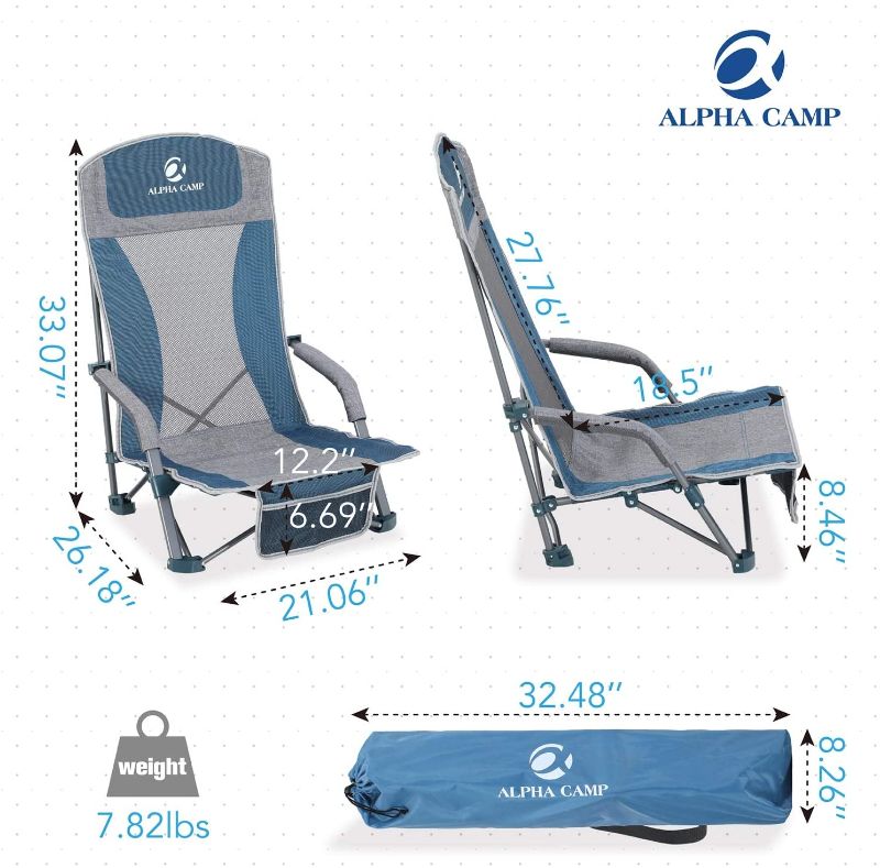 Photo 1 of *SEE last picture for damage*
ALPHA CAMP Low Beach Camping Folding Chair, High Mesh Back Ultralight Backpacking Chair with Carry Bag Compact & Heavy Duty Outdoor, Camping, BBQ, Beach, Travel, Picnic, Festival, 2 PC
