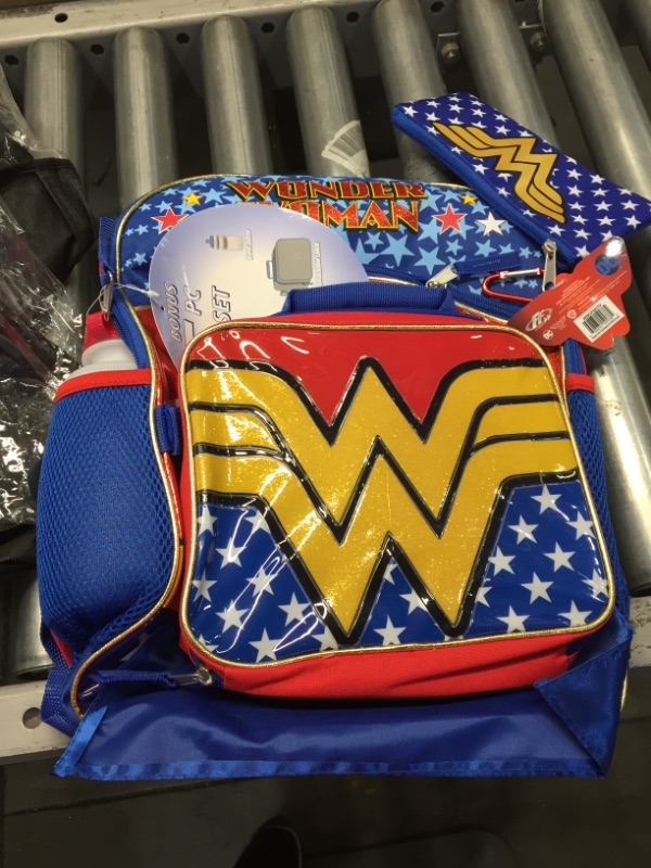 Photo 1 of *SEE last picture for damage*
Youth Wonder Woman 5 PC Backpack
