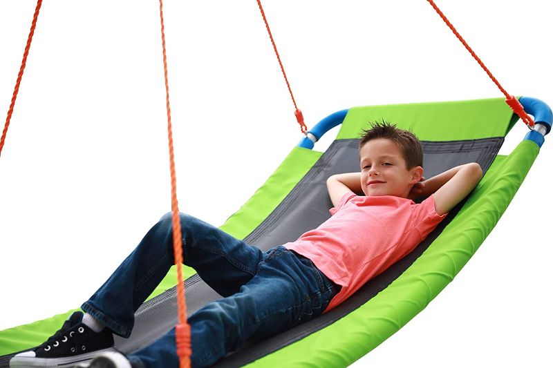 Photo 1 of *USED*
*MISSING rope and hardware* 
SLIDEWHIZZER Giant Outdoor Platform Swing - Large 34" x 60" in Green 700 lb Weight Capacity Durable Steel Frame Waterproof Adjustable Ropes Easy to Install Fun for Kids, Adults, Friends
