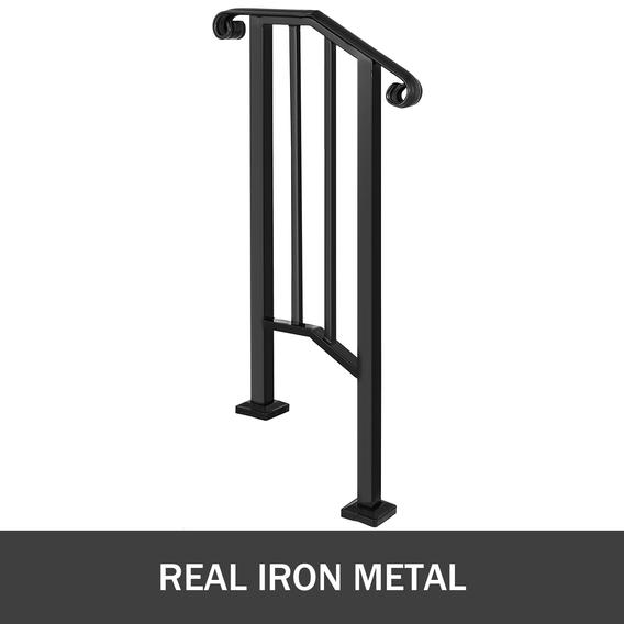 Photo 1 of 1- 2 Steps Iron Handrail Picket Stair Rail, Matte Black 
