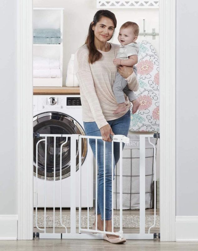 Photo 1 of Easy Step 38.5-Inch Extra Wide Walk Thru Baby Gate, White Original Version, White, Expands to fit openings between 29-34 and 35-38.5 inches wide. Stands 30 inches tall.
