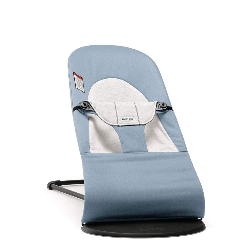 Photo 1 of BABYBJÖRN Bouncer Balance Soft, Cotton/Jersey, Blue/Gray
AS IS USED, COSMETIC WEAR(DIRTY) PLEASE SEE PHOTOS 
