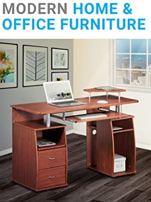 Photo 1 of Techni Mobili Complete Computer Workstation Desk With Storage, Mahogany, 48" W x 22" D x 34" H
box 1 of 2 only