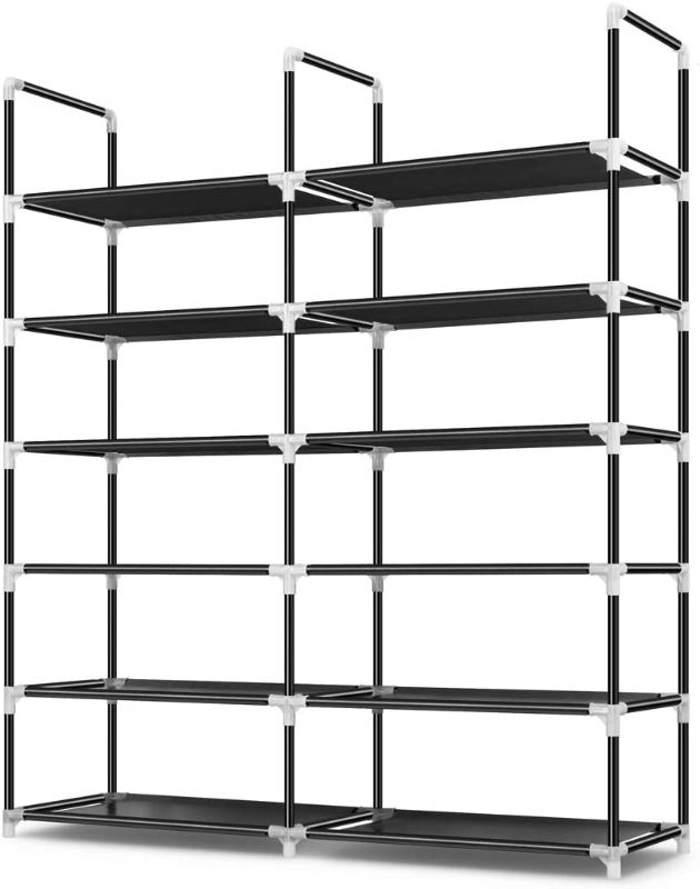 Photo 1 of Awenia Shoe Rack 6 Tier, Durable and Stable Metal Shoe Organizer 30 Pairs Space Saving Shoe Tower Shoe Shelf for Closet Entryway Hallway, Non-Woven Fabric, Black
