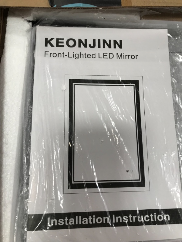 Photo 2 of Keonjinn 24 x 36 Inch LED Backlit Mirror Bathroom Vanity Mirror with Lights, 3 Colors Warm/Natural/White Lights High Lumens 5151LM, Wall Mounted Anti-Fog Lighted Makeup Mirror(Vertical/Horizontal)
