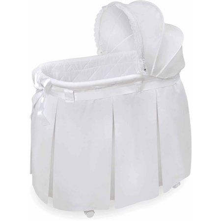 Photo 1 of Badger Basket Wishes Oval Bassinet, Full Length Skirt, White Bedding