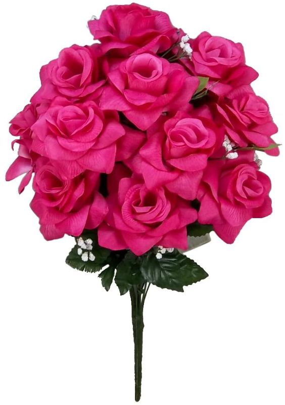 Photo 1 of Admired By Nature Artificial Blooming Flowers Home, Wedding, Restaurant and Office Decoration Arrangement, Velvet 12 Stems Veined Satin Rose Bush, Piece
