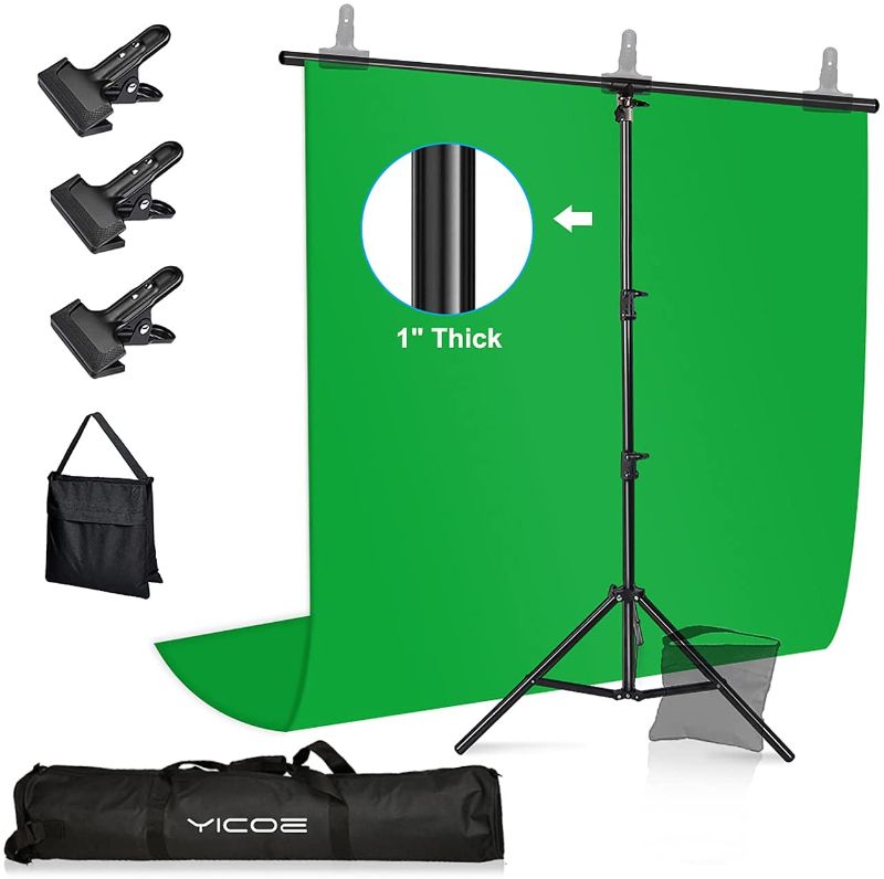 Photo 1 of [Upgraded SANDBAG & Clamps Version] YICOE Green Screen with T-Shape Backdrop Stand, 3 Clamps & Sandbag, 5x6.5ft Chromakey Collapsible Photography Background Support System for Photo Video Studio
