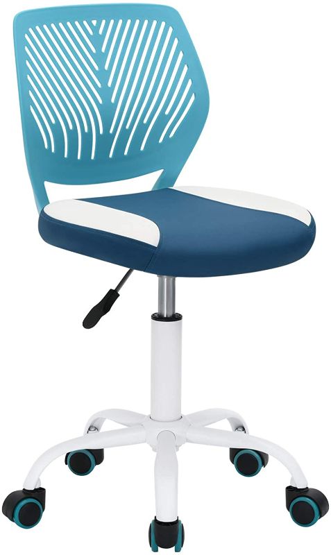 Photo 1 of GreenForest Kids Desk Chair Pu Teens Rolling Chair Adjustable Height Computer Chair for Children Students Easy Clean Armless 360° Swivel Task Chair for Bedroom School, Turquoise and White