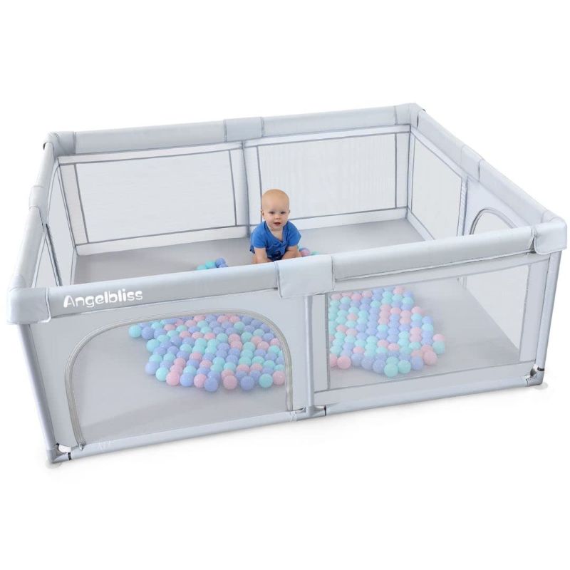 Photo 1 of ANGELBLISS Baby playpen, Playpens for Babies, Kids Safety Play Center Yard Portable Playard Play Pen with gate for Infants and Babies,Extra Large Playard, Indoor and Outdoor, Anti-Fall Playpen(Gray)
