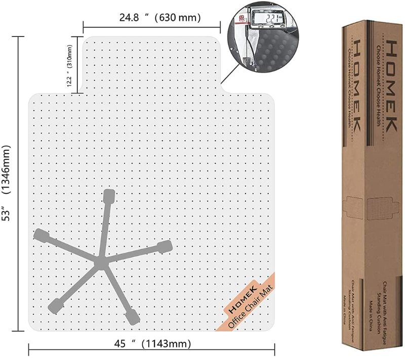 Photo 1 of HOMEK Studded Carpet Chair Mat, 53" x 45" Office Desk Chair Mat for Low Pile Carpet, Transparent Mats for Desk Chairs
