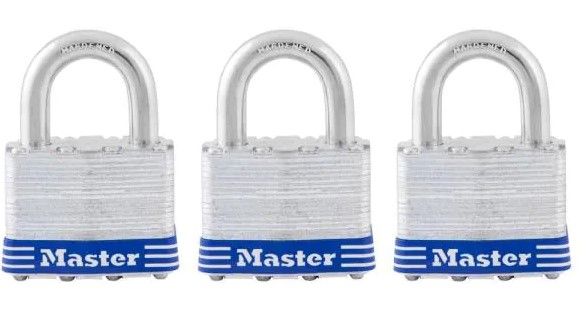 Photo 1 of 2in (51mm) Wide Laminated Steel Pin Tumbler Padlock; 3 pack
