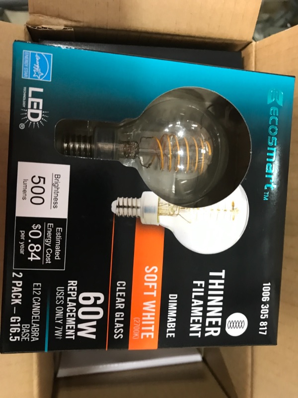 Photo 3 of 60-Watt Equivalent G16.5 Dimmable Fine Bendy Filament LED Vintage Edison Light Bulb in Soft White (2-Pack) - 4ct
