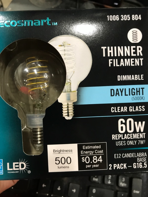 Photo 1 of 60-Watt Equivalent G16.5 Dimmable Fine Bendy Filament LED Vintage Edison Light Bulb Daylight 5000K (2-Pack) - 4 ct
