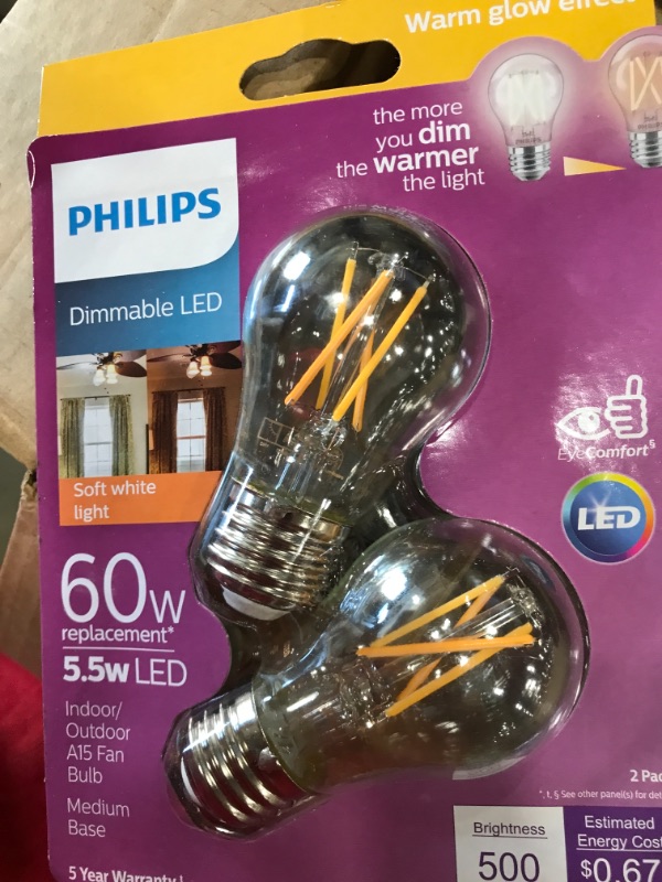 Photo 2 of Philips Warm Glow Philips Philips Warm Glow 60W Equivalent A15 Medium Dimmable LED Light Bulb (2-Pack) - 4 ct