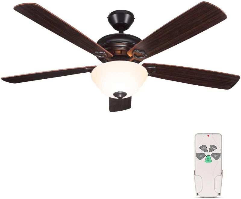 Photo 1 of 52 Inch Indoor Oil-Rubbed Bronze Ceiling Fan With Light Kits and Remote Control, Classic Style, Reversible Blades, ETL for Living room, Bedroom, Basement
