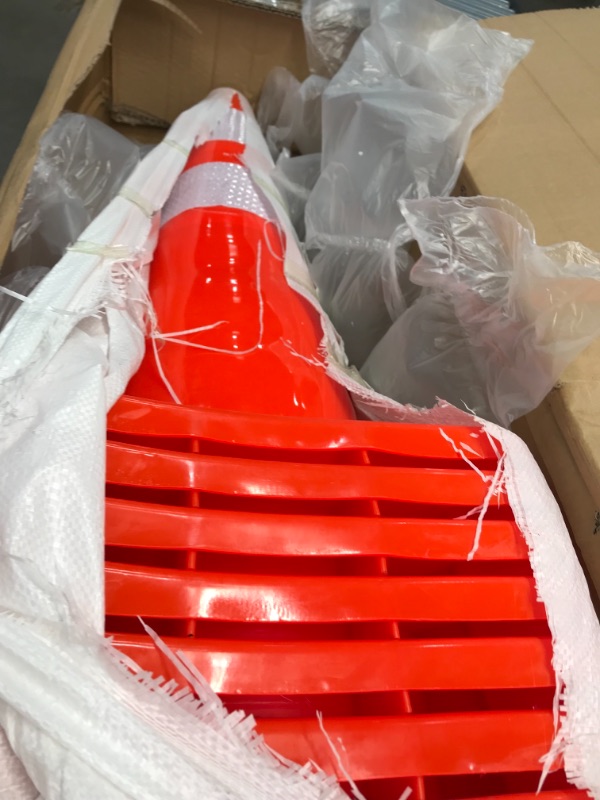 Photo 2 of 10 Pack 28" Traffic Cones Plastic Road Cone PVC Safety Road Parking Cones Weighted Hazard Cones Construction Cones for Traffic Fluorescent Orange Reflective Strips Collar (10)
