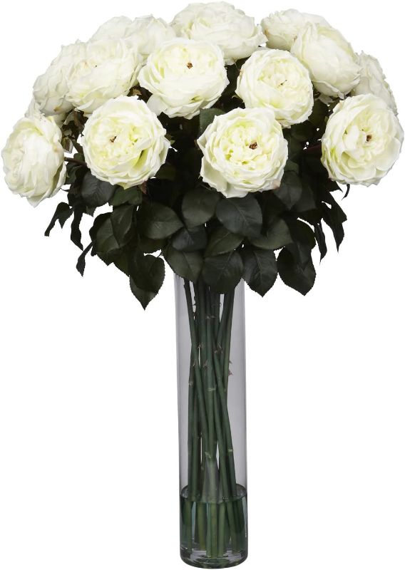 Photo 1 of Nearly Natural 1219-wh Fancy Rose Silk Flower Arrangement, White